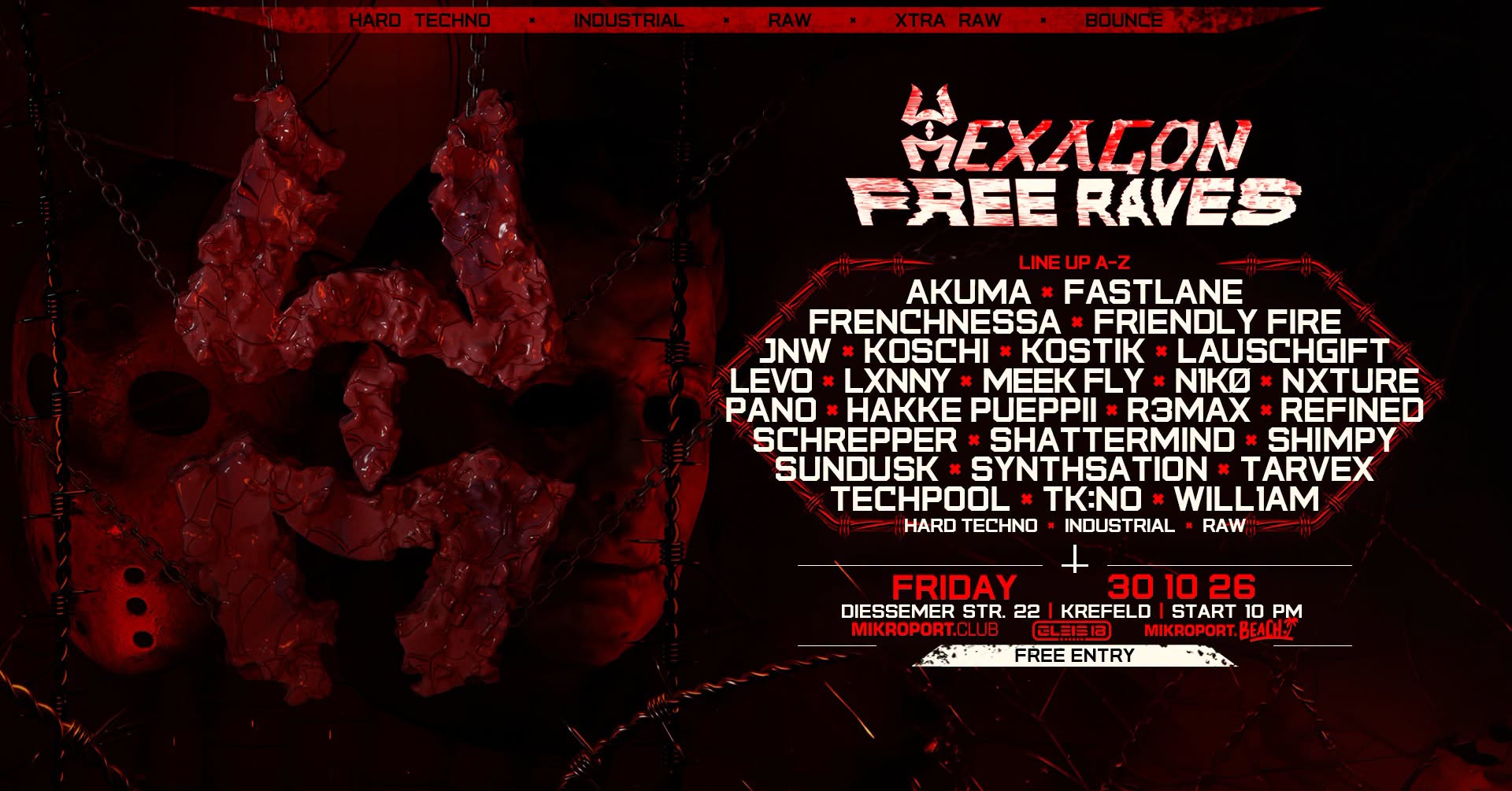 30.10.26 – FREE RAVE : HEXAGON RAVES | HALLOWEEN PRE-PARTY + X Tra RAW AREA